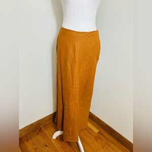 Edward Linen Skirt Sz 8 Midi/Maxi Light Brown Preppy Office Side Zip Boho Beach‎